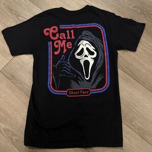 Ghost Face "Call Me" Men's Short Sleeve Graphic Black Tee Scary Small NWOT‎